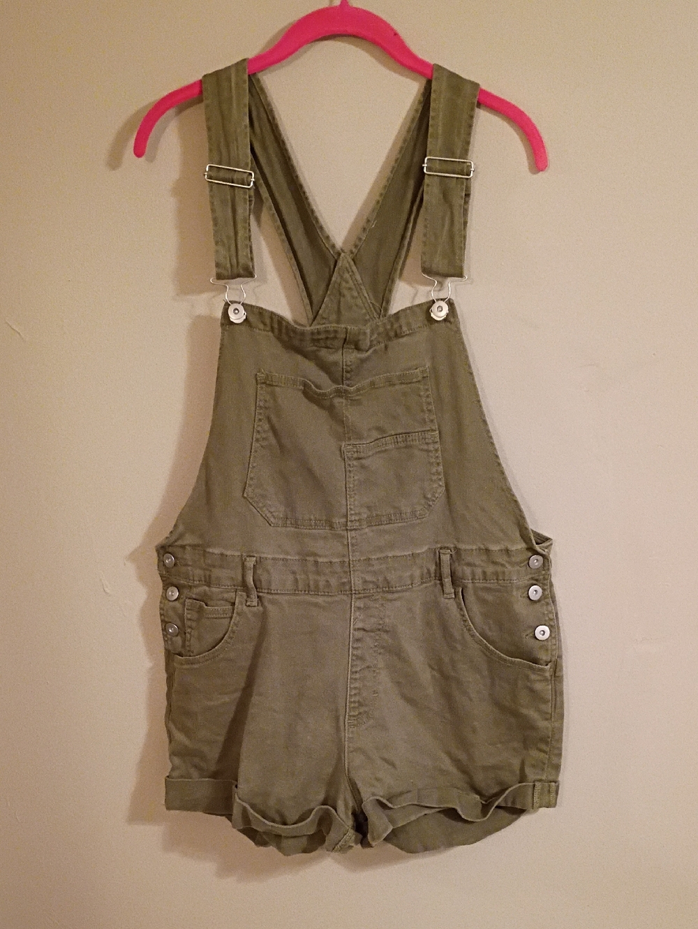 No Boundaries Olive Green Shorttalls Overalls